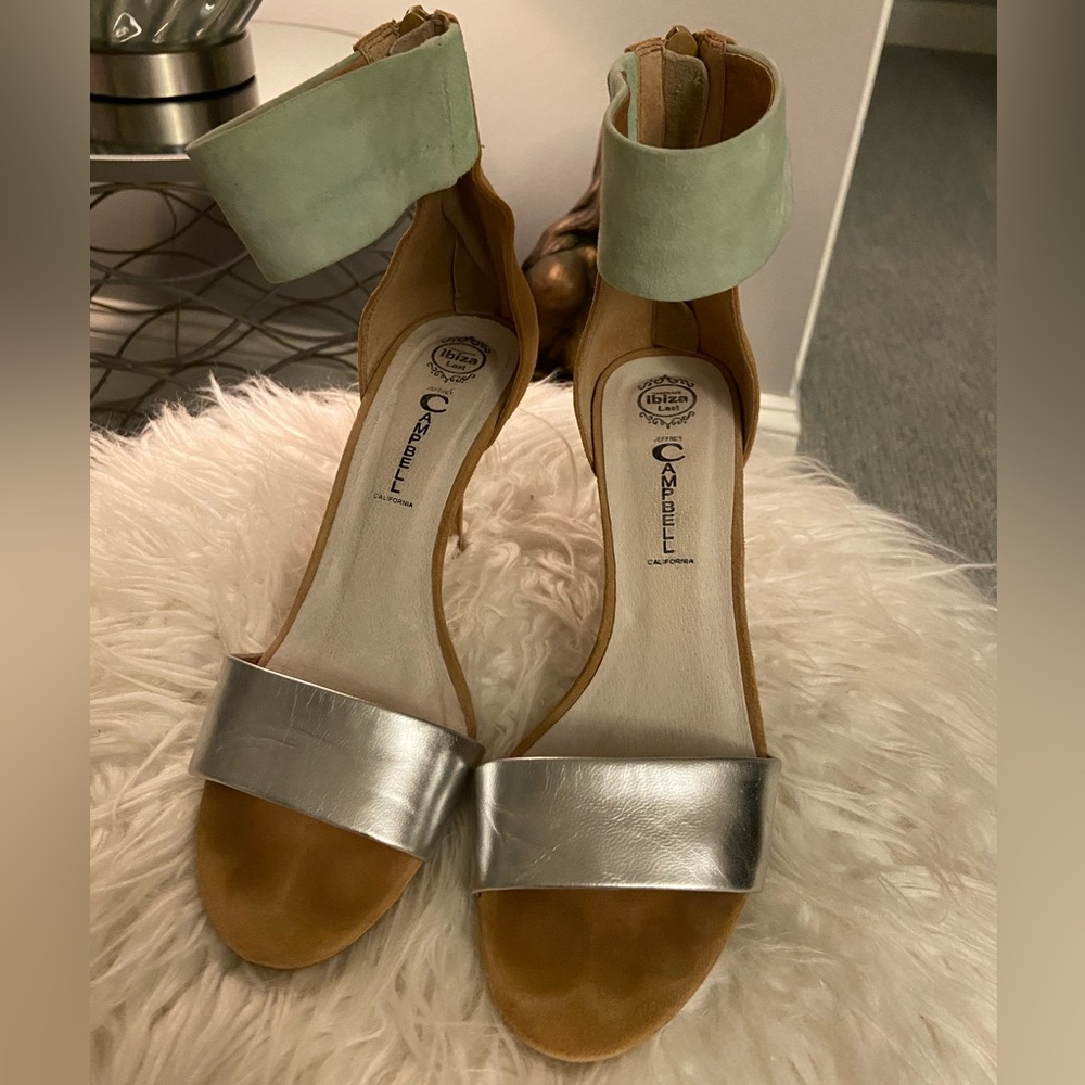 Jeffrey Campbell “Handmade Ibiza Last” Silver Leather and Suede Zip Up Heel